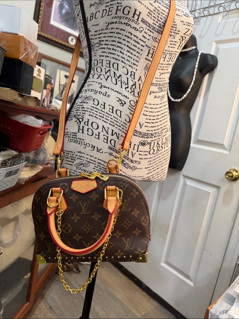 Monogram Dome Crossbody Bag with‎ Gold Hardware in Brown